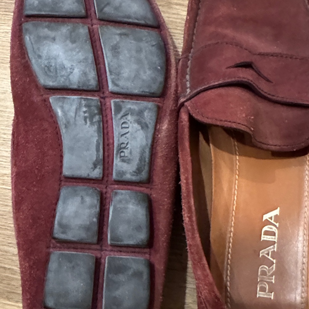 Prada Men's Deep Red Suede Slip-Ons - Picture 2 of 5